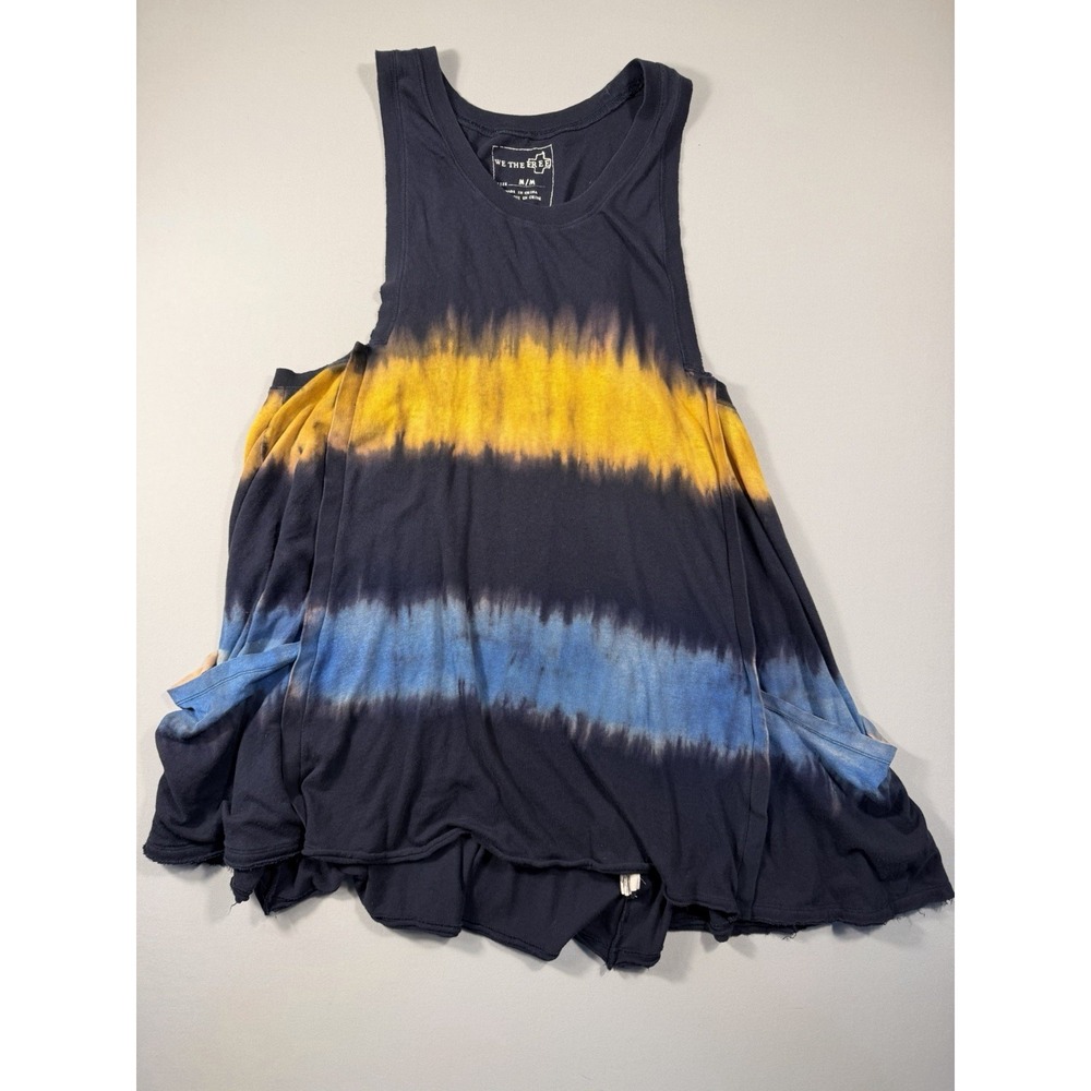 Free People We The Free Tie Dye Tank Top Tunic Size M Boho Flowy Pockets Raw Hem